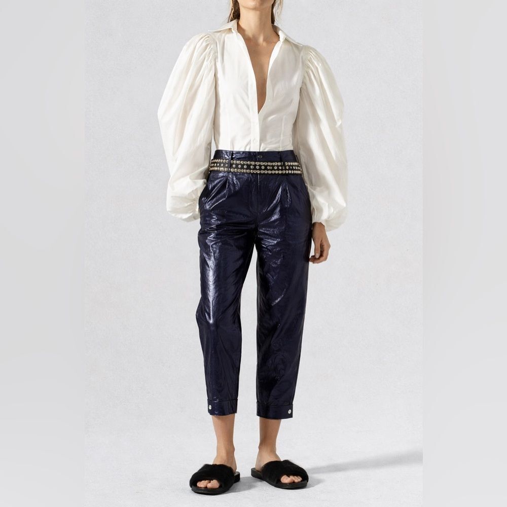 Lanhtropy Metallic Linen Pants  Pleated Cropped  | High Waist Statement Trousers